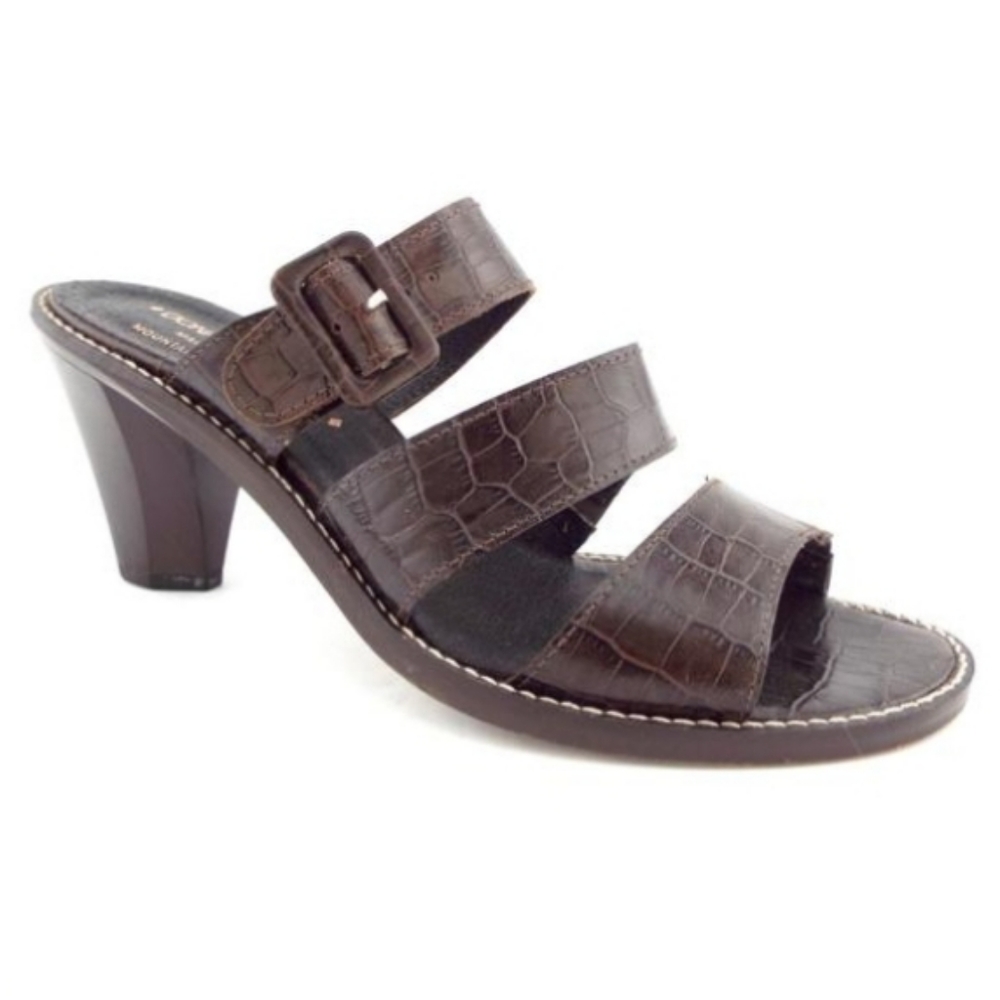 🌸 Donald J. Pliner Brown Leather Tri-Strap Snakeskin Slide Heel Pump Size 6.5